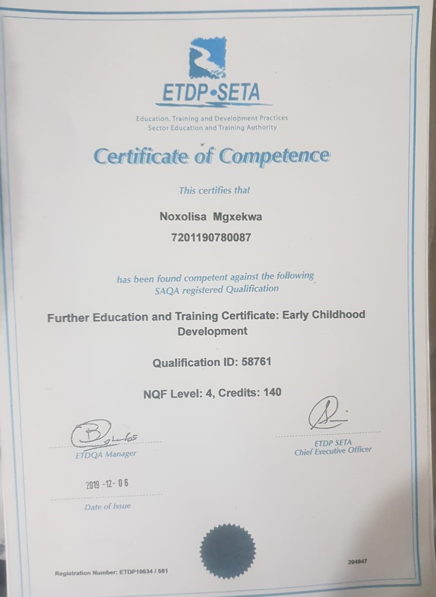 Noxolisa Certificate